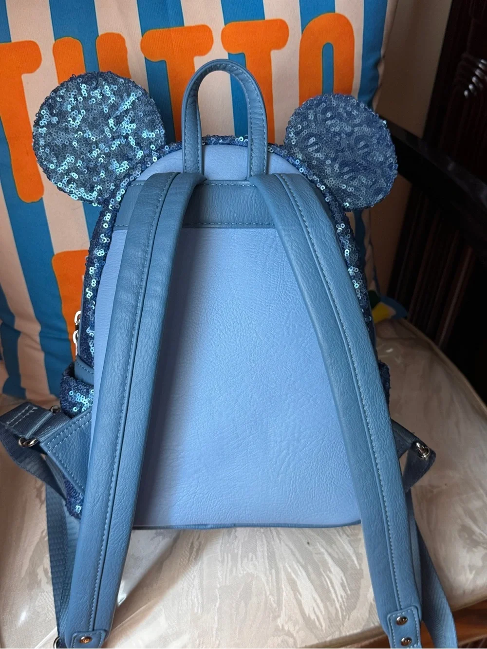 Disney Sparkling Blue Sequin Mini Backpack with Mouse Ears